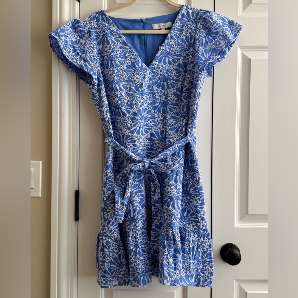 LOFT Blue and White Floral Dress
